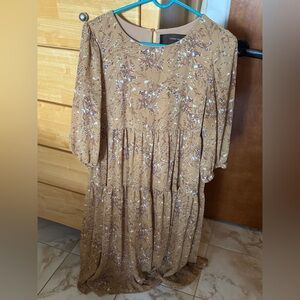 Floral Tan Midi Dress